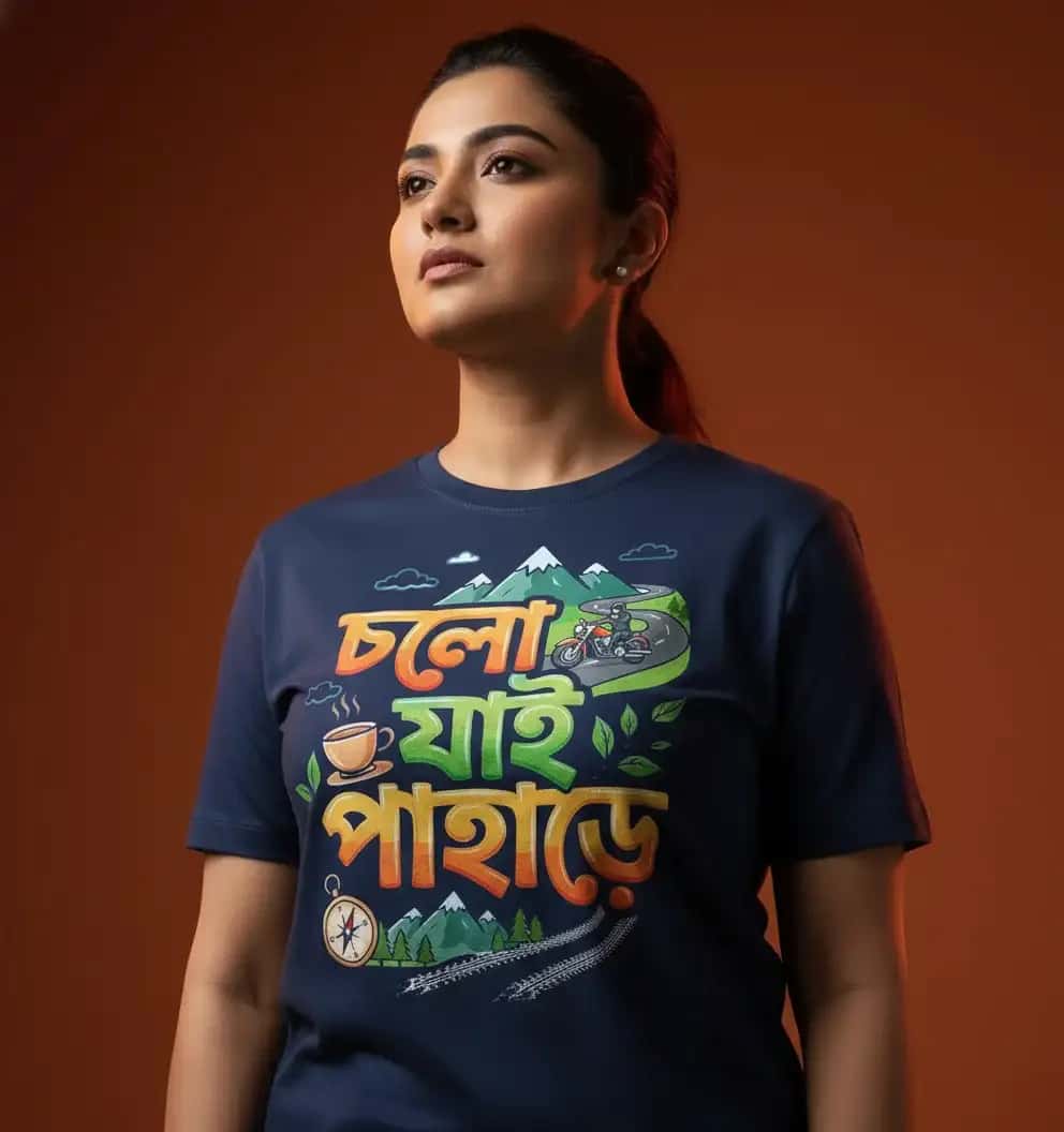 Cholo Jai Pahare bengali travel tshirt blue model (2)